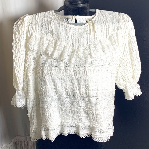 By Anthropologie Tops - Anthropologie size Large romantic white lace top ruffled boho whimsical cottage